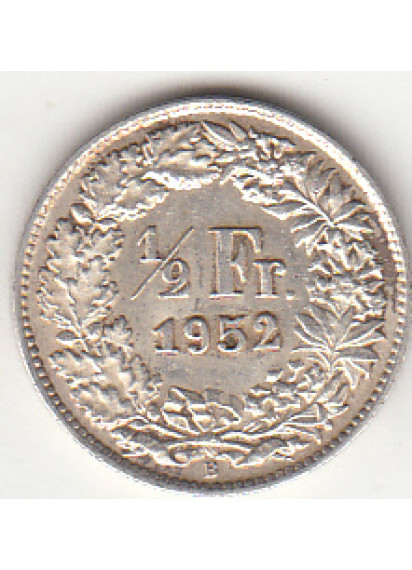 1952 - 1/2 Franc Argento Svizzera Standing Helvetia SPL++